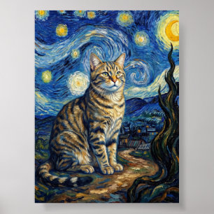 Poster Chat de Van Gogh Nuit Étoilée Art Impressionniste