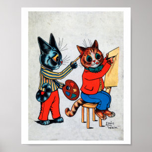 Poster Chat Deux Peintres, Louis Wain