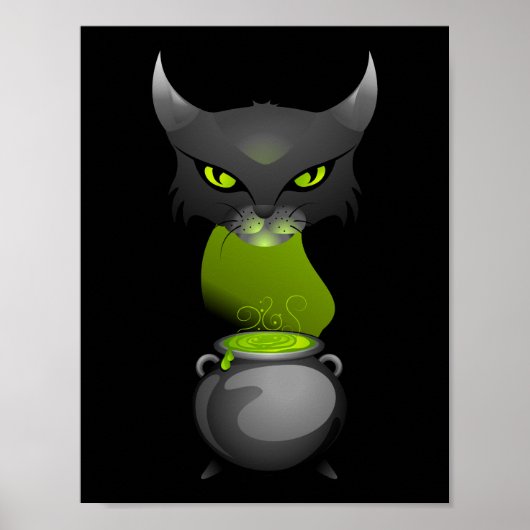 Poster Chat d'Halloween Cauldron à vapeur verte (Devant)