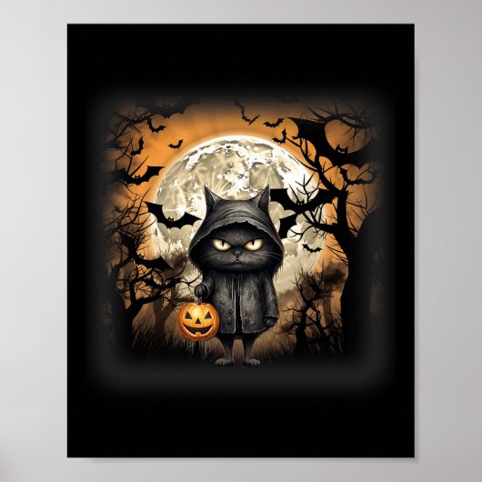 Poster Chat d'Halloween Chat noir Halloween Chat effrayan (Devant)