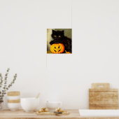 Poster Chat d'Halloween vintage et lanterne Jack-o’ (Cuisine)