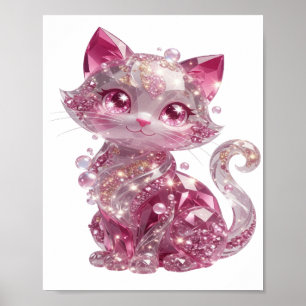 Poster Chat diamant rose argenté audacieux