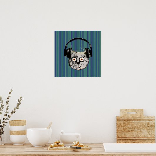 Poster chat DJ drôle (Cuisine)