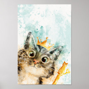 Poster Chat dominant avec couronne et sceptre