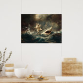 Poster Chat Drôle à Cheval sur un Requin (Cuisine)