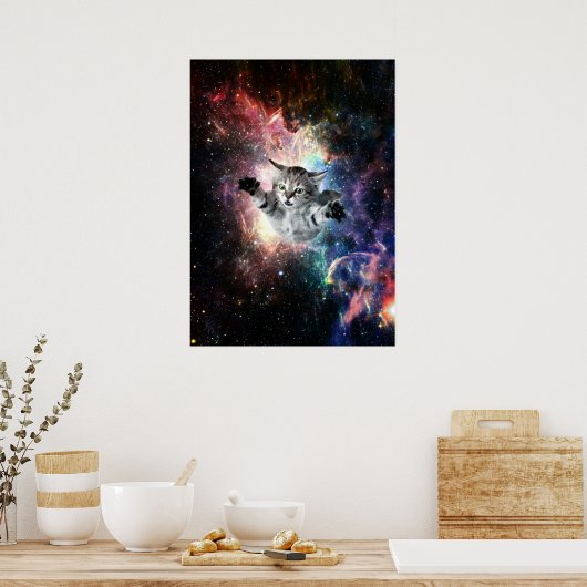Poster Chat drôle dans l'espace (Cuisine)