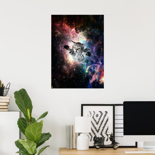 Poster Chat drôle dans l'espace (Bureau à domicile)