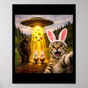 Poster Chat drôle de selfie de jour de Pâques avec lutin