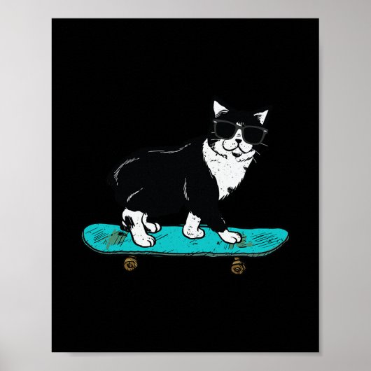 Poster Chat drôle en skateboard (Devant)