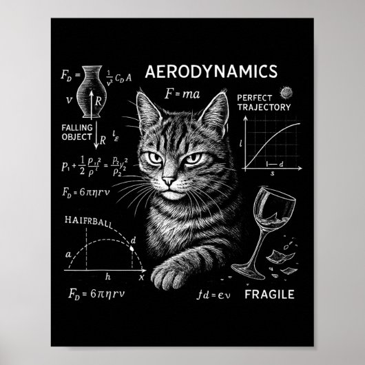 Poster Chat drôle équations de maths physique humour scie (Devant)
