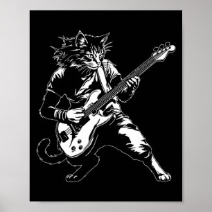 Poster Chat Drôle Jouant B Guitare Rock Amoureux De Musiq