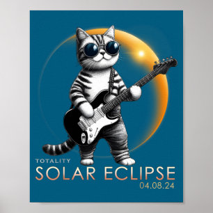 Poster Chat Drôle Jouant de la Guitare Éclipse Totale