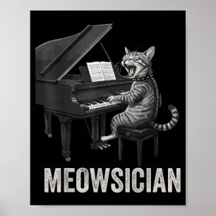 Poster Chat drôle jouant de la musique de piano Pun Meows