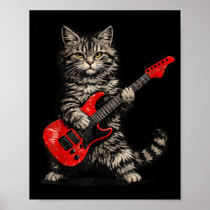 Poster Chat drôle jouant du rock and roll à la guitare ho