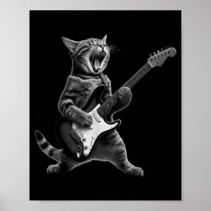 Poster Chat Drôle Jouant Du Rock And Roll Guitare Hommes