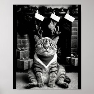 Poster Chat Drôle Prenant Un Égoportrait Noël Xmas Pyjama