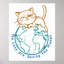 Chat Drôle Sauvant la Planète Écologiste Paresseux