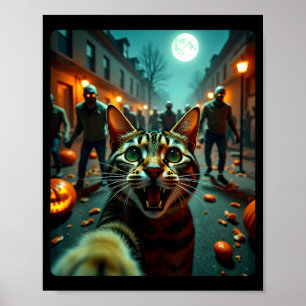 Poster Chat drôle selfie Halloween zombies humour