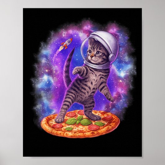Poster Chat Drôle Voler Une Pizza Astronaut Kitten Space (Devant)