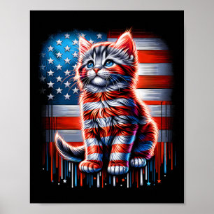 Poster Chat du 4 juillet Drapeau américain Chat adorable 