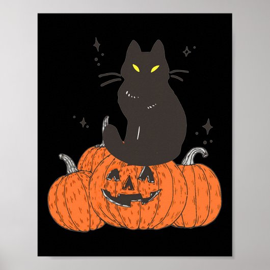 Poster Chat Éffrayant Halloween avec Citrouille (Devant)