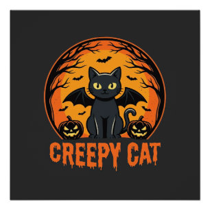 Poster Chat effrayant Halloween Chauve-souris Lune Concep