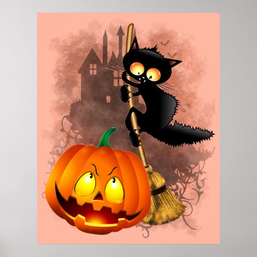 Poster Chat effrayé par Citrouille Fun Halloween caractèr (Devant)