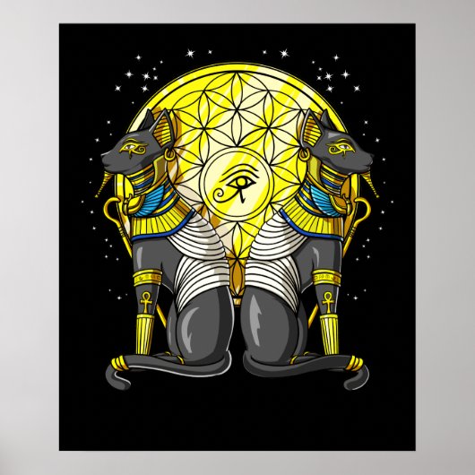 Poster Chat égyptien Déesse Bastet Ankh Géométrie Sacrée (Devant)