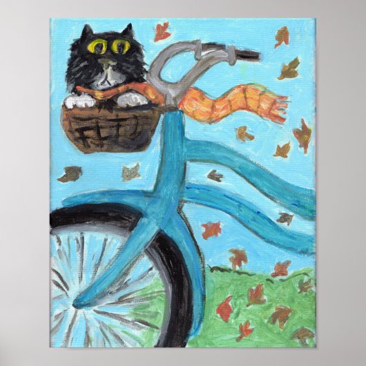 Poster Chat en Panier Folk Art mignon Peinture unique (Devant)