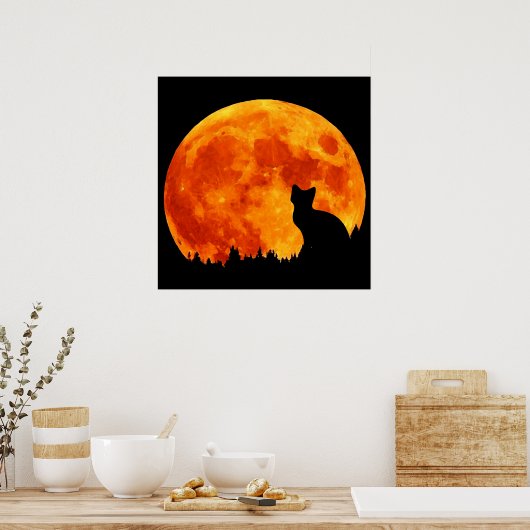 Poster Chat en pleine orange Lune (Cuisine)