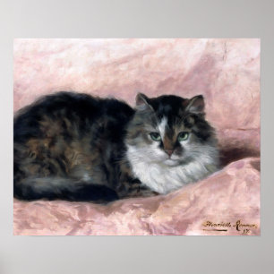 Poster Chat en rose Coussin par Henriëtte Ronner-Knip