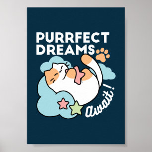 Poster Chat Endormi Enlaçant une Étoile – Rêves Parfaits