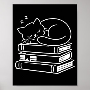 Poster Chat endormi et livres mignon adorable week-end co