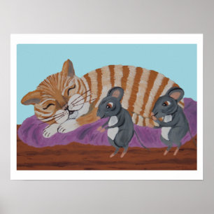 Poster Chat endormi et souris sournoises