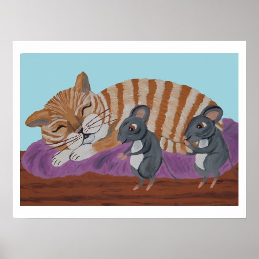 Poster Chat endormi et souris sournoises (Devant)