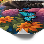 Poster Chat entouré de fleurs et de papillons (Coin)