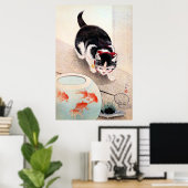 Poster Chat et bol à poissons rouges (Bureau à domicile)