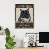 Poster Chat et café Sarcastique noir Vintage (Bureau à domicile)