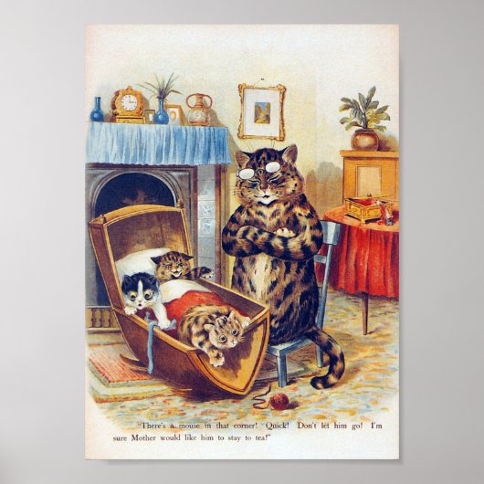 Poster Chat et chat bébé, Louis Wain (Devant)