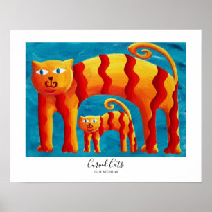 Poster Chat et chaton courbés colorés mignons modernes 