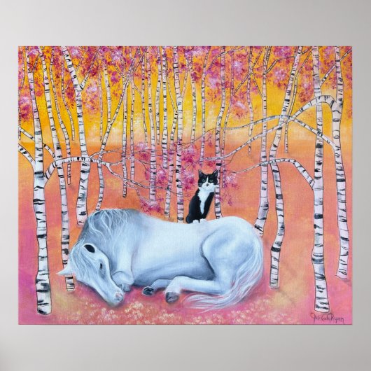 Poster Chat et cheval fantaisistes (Devant)