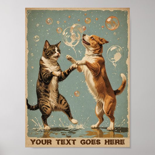 Poster chat et chien de danse vintage (Devant)