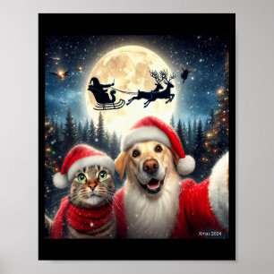 Poster Chat et chien drôle selfie avec le Père Noël Noël