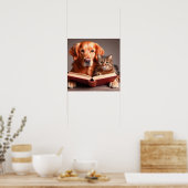 Poster Chat et chien lisant un livre (Cuisine)