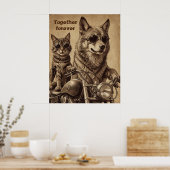 Poster Chat et chien pour toujours ensemble bikers (Cuisine)