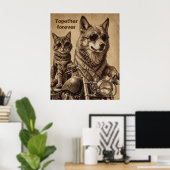 Poster Chat et chien pour toujours ensemble bikers (Bureau à domicile)