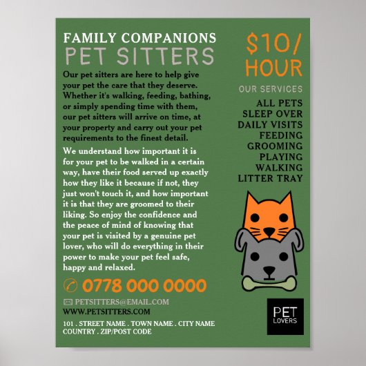 Poster Chat et chien, Service de pose d'animaux de compag (Devant)