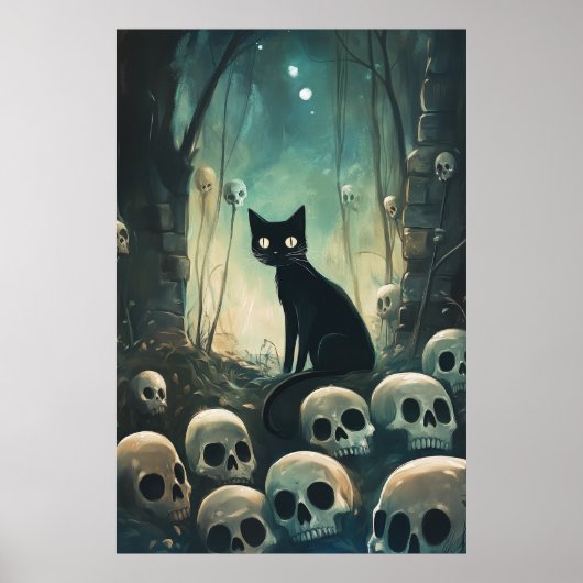 Poster Chat et crâne d'Halloween (Devant)