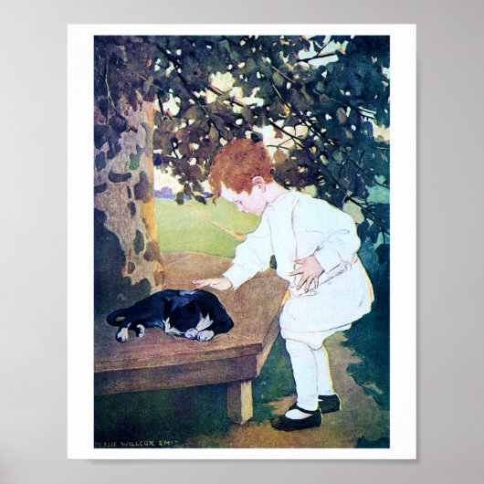 Poster Chat et enfant couché, Jessie Willcox Smith (Devant)