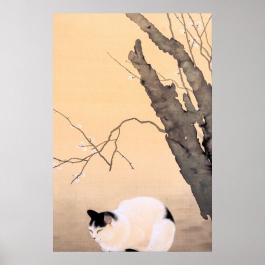 Poster Chat et fleurs de prunier - Hishida Shunso (Devant)